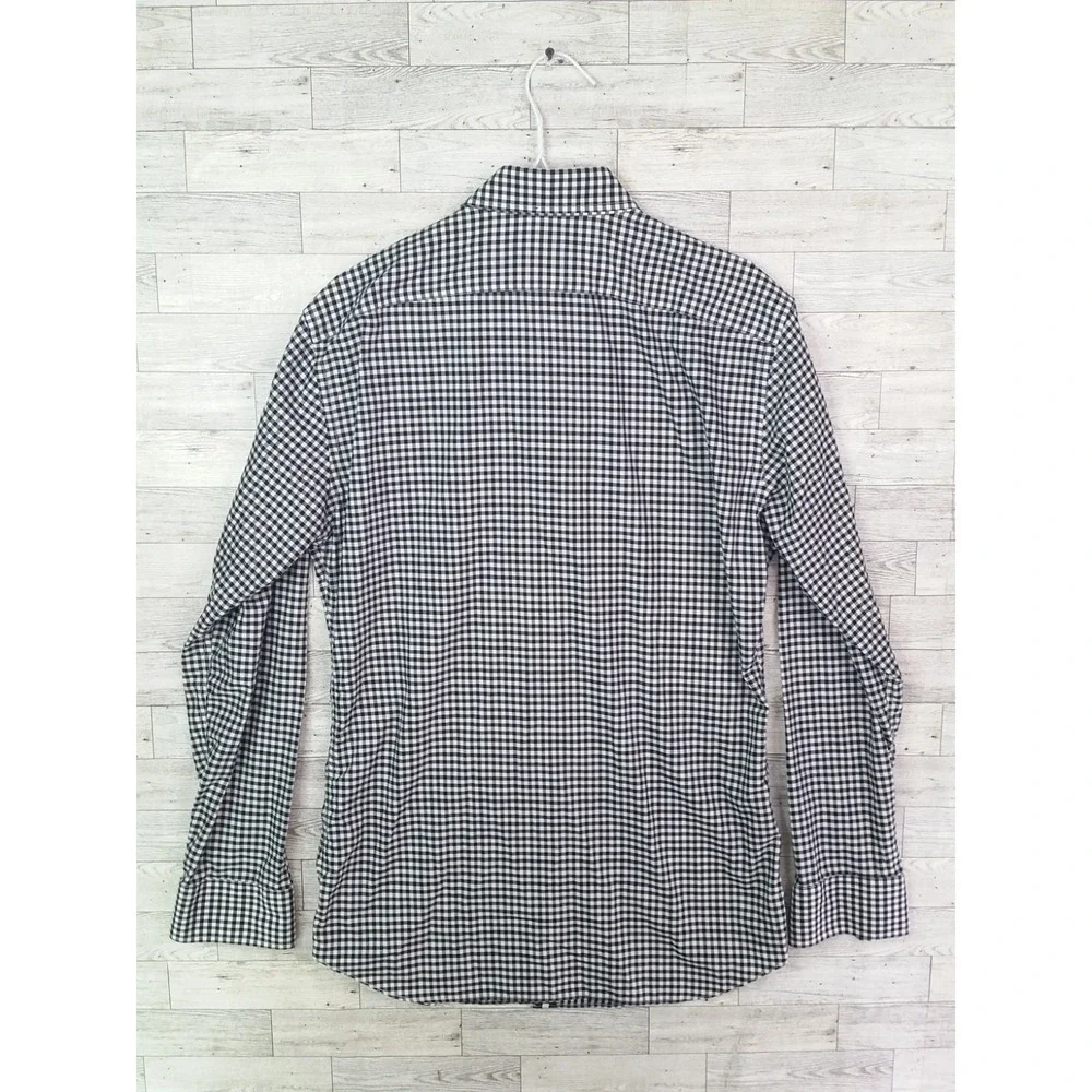 Banana Republic Button Down Plaid Shirt Dress Slim Fit Non Iron Long Sleeve Sz L